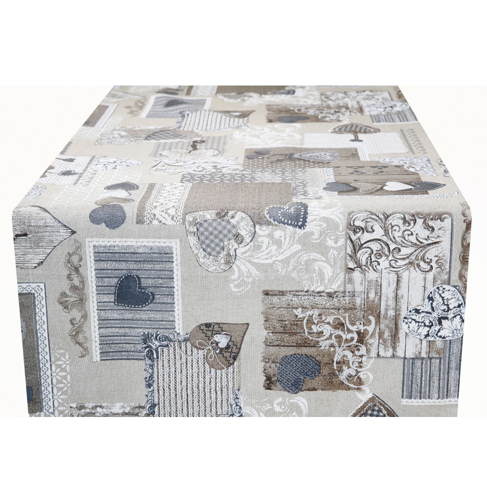 Futófelület az asztalon patchwork szürkésbarna szívek, Made In Italy