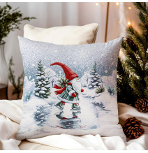 Karácsonyi Gobelin Párnahuzat - Manó korcsolyán