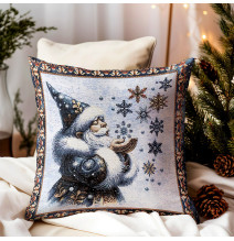 Karácsonyi gobelin párnahuzat lurexszel - Varázslatos Mikulás és hópelyhek
