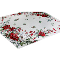 Karácsonyi gobelin terítő lurexszel - Karácsonyi virágok és gallyak