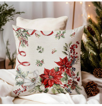 Karácsonyi lurexes gobelin párnahuzat - Karácsonyi virágok és gallyak