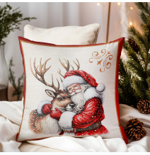 Karácsonyi Gobelin Párnahuzat Lurexszel - Fa és Mikulás