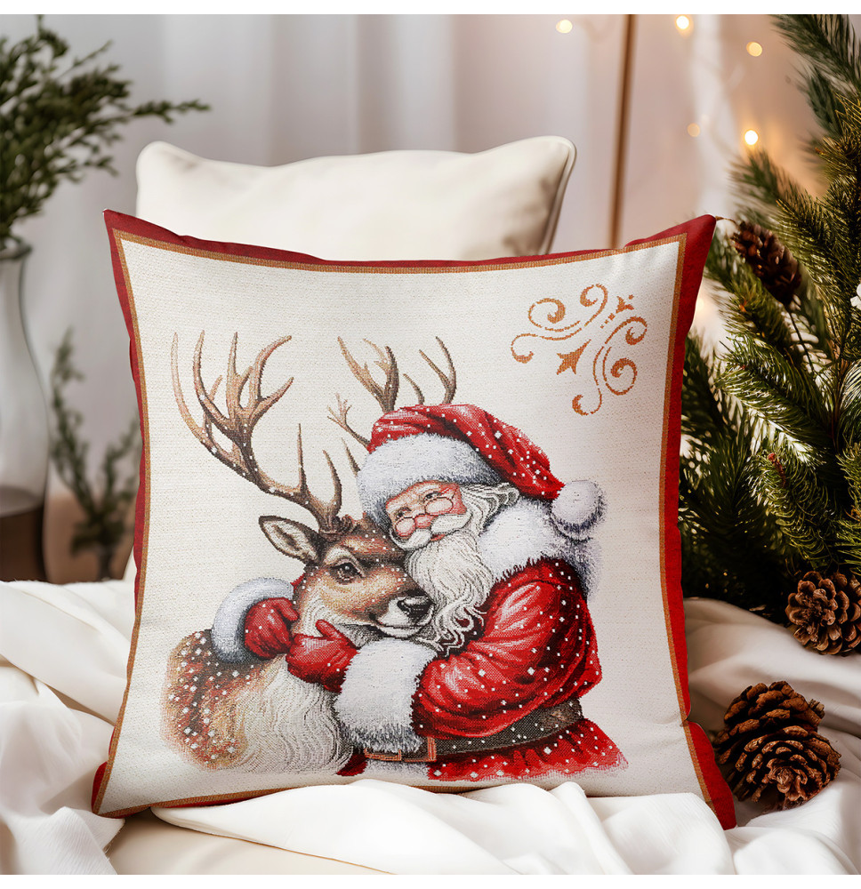 Karácsonyi Gobelin Párnahuzat Lurexszel - Fa és Mikulás