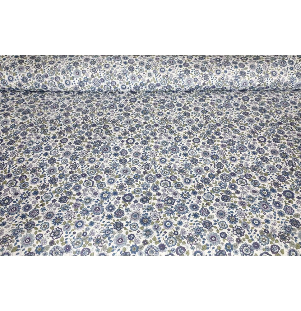 Pamut szövet Flanel kék virágok, h. 145 cm
