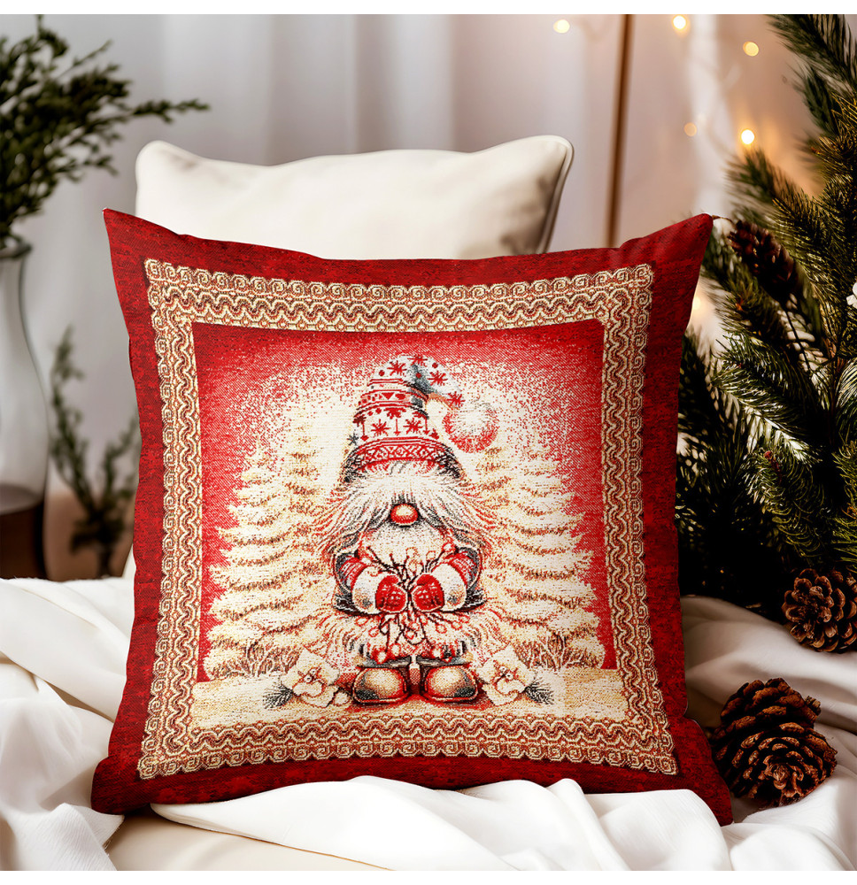 Luxus karácsonyi elf gobelin párnahuzat arany Lurex szálakkal