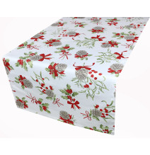 Karácsonyi terítő tobozok, magyal és piros masnik |Mondo Italia