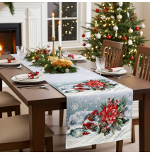 Karácsonyi Gobelin Asztali Futó Lurexszel - Korcsolyázó Manó