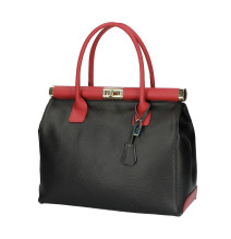 Bőr kézitáska 501 fekete+piros Made in Italy