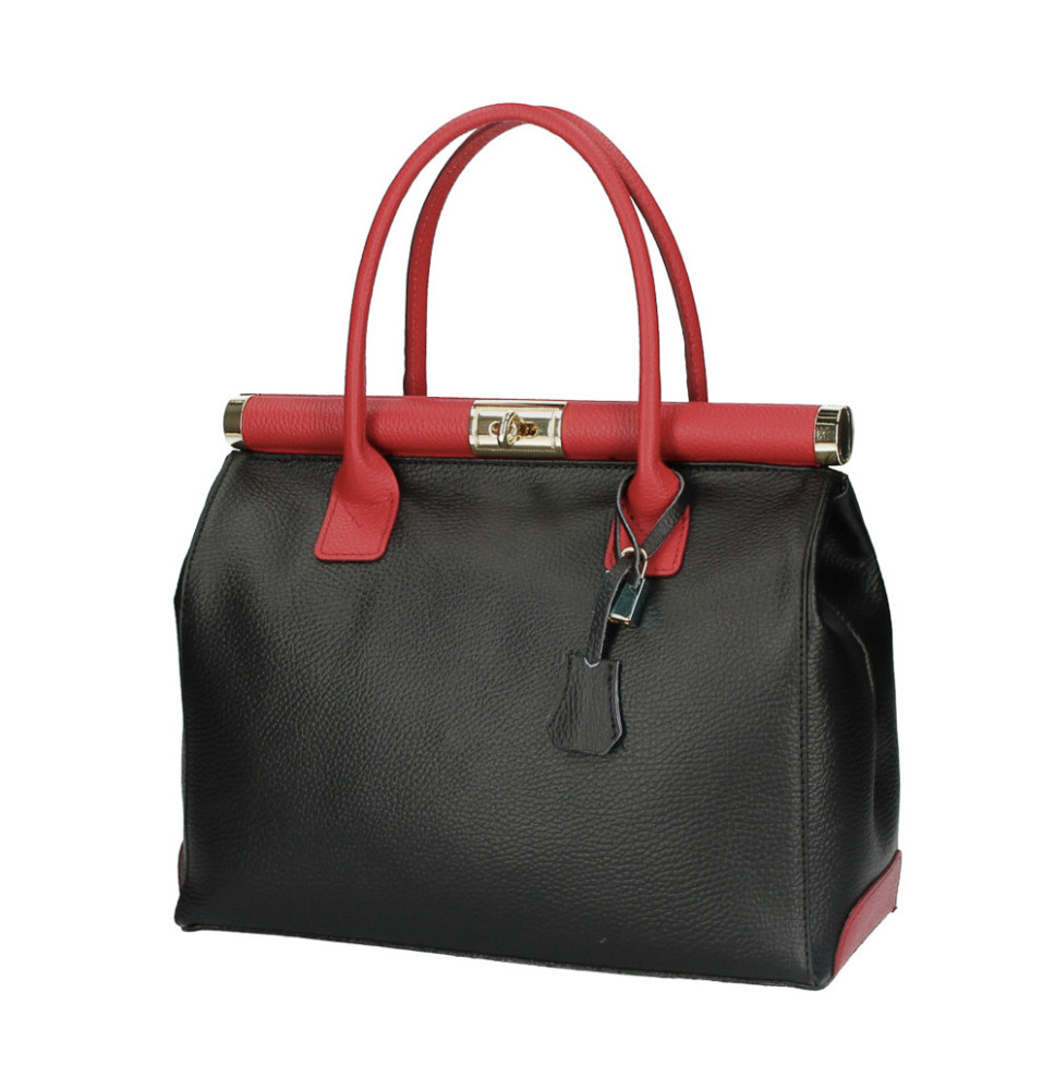 Bőr kézitáska 501 fekete+piros Made in Italy