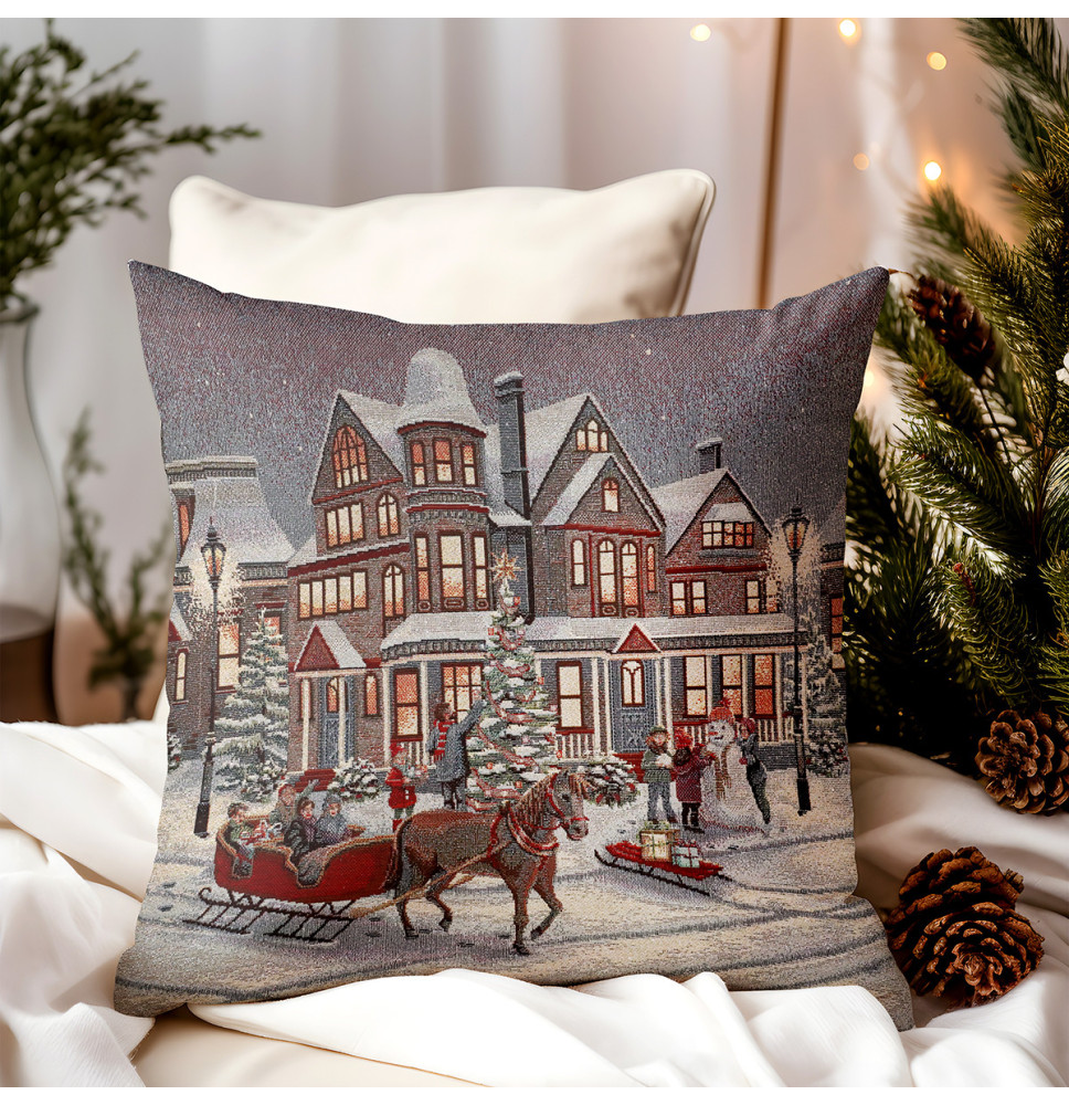Karácsonyi gobelin párnahuzat lurexszel