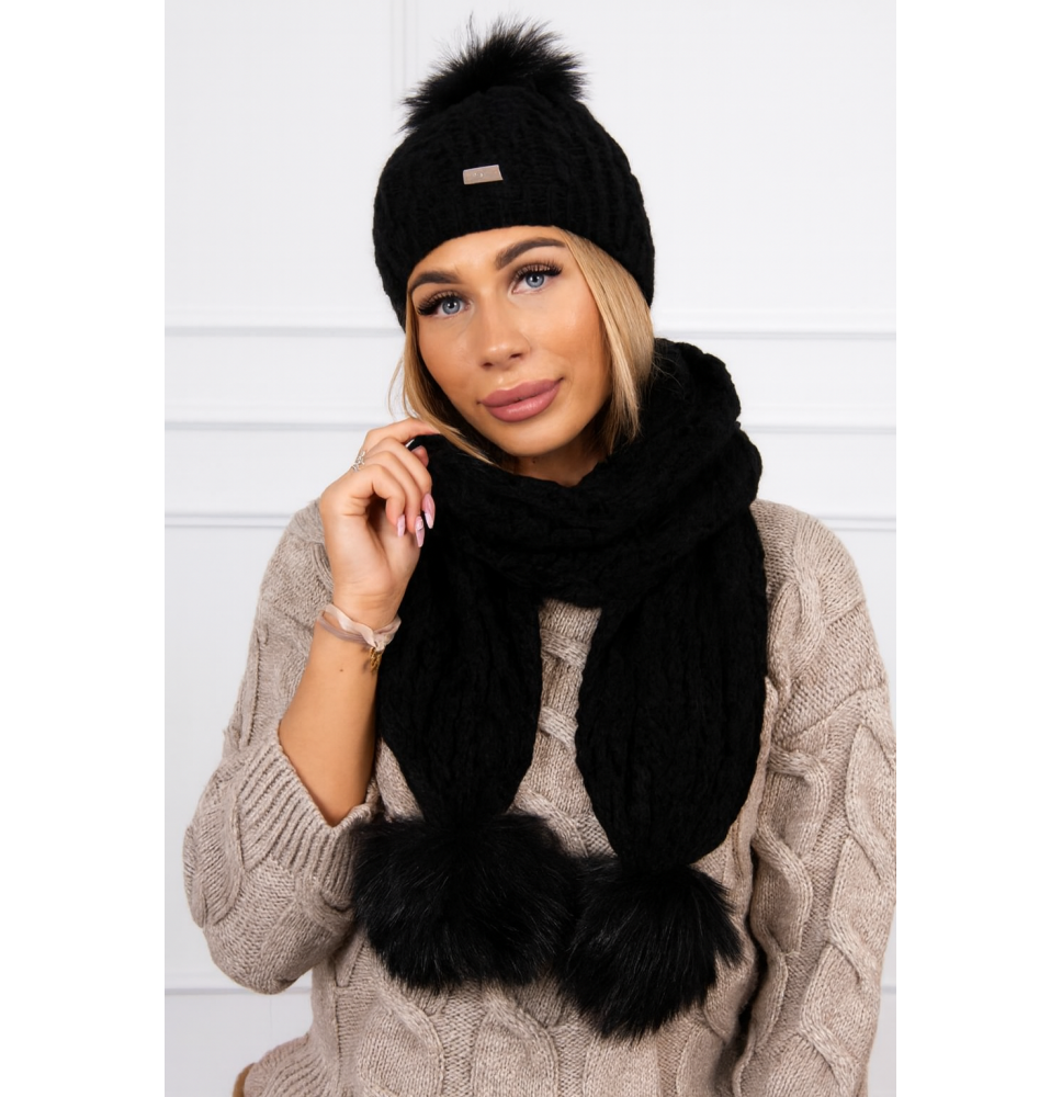 Női téli kalap és sál MIK199 fekete