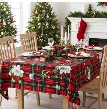 Karácsonyi pamut terítő Karácsonyi rózsák kockákon