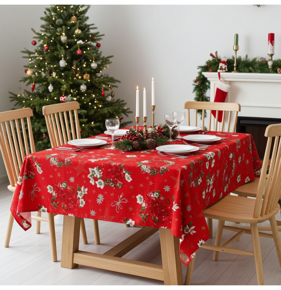 Karácsonyi pamut terítő Karácsonyi rózsák piros