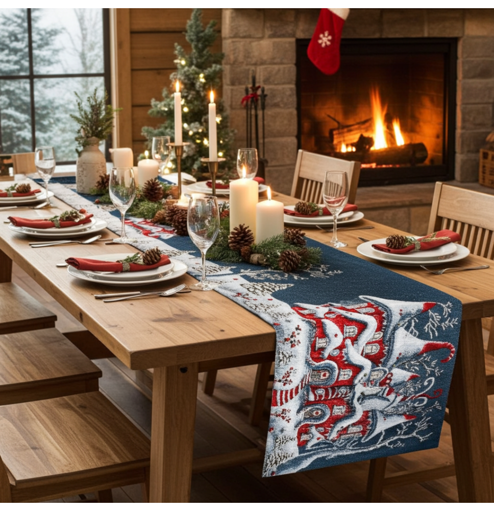 Gobelin terítő Varázslatos téli ház Chenille IT038