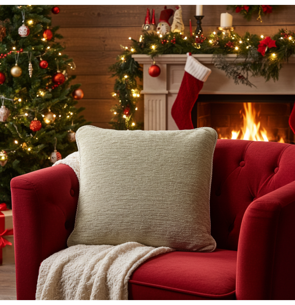 Párnahuzat gobelin 42x42 cm creme Chenille IT150