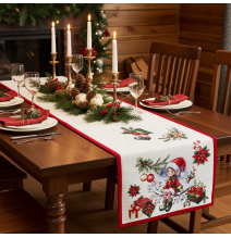 Luxus karácsonyi gobelin asztali futó lurexszel - Varázslatos Mikulás és hópelyhek másolata