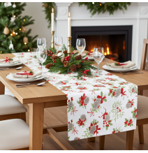 Karácsonyi terítő tobozok, magyal és piros masnik |Mondo Italia