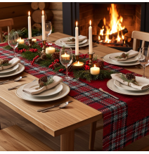 Gobelin terítő Tartan bordó Chenille IT025