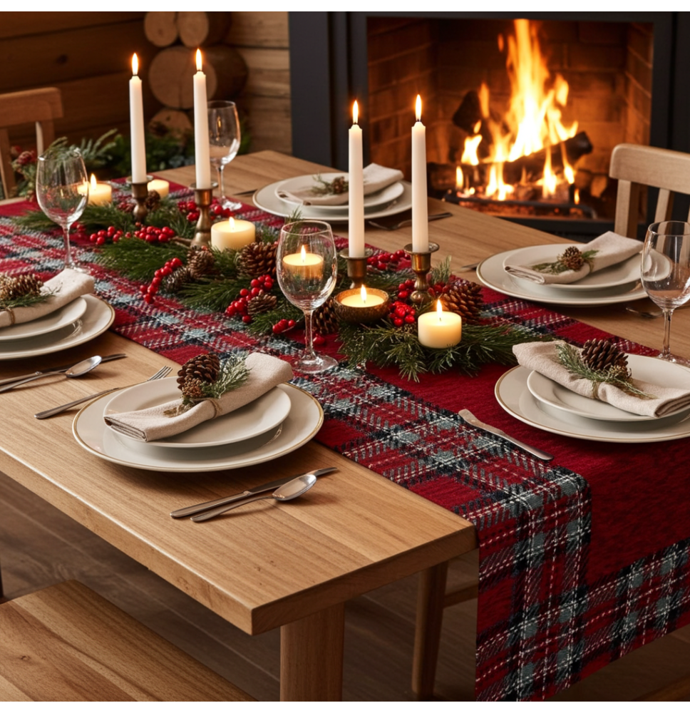 Gobelin terítő Tartan bordó Chenille IT025