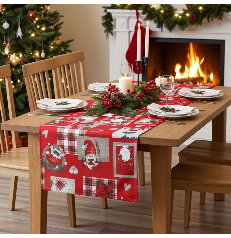 Karácsonyi asztali futó Elfek és szívek
