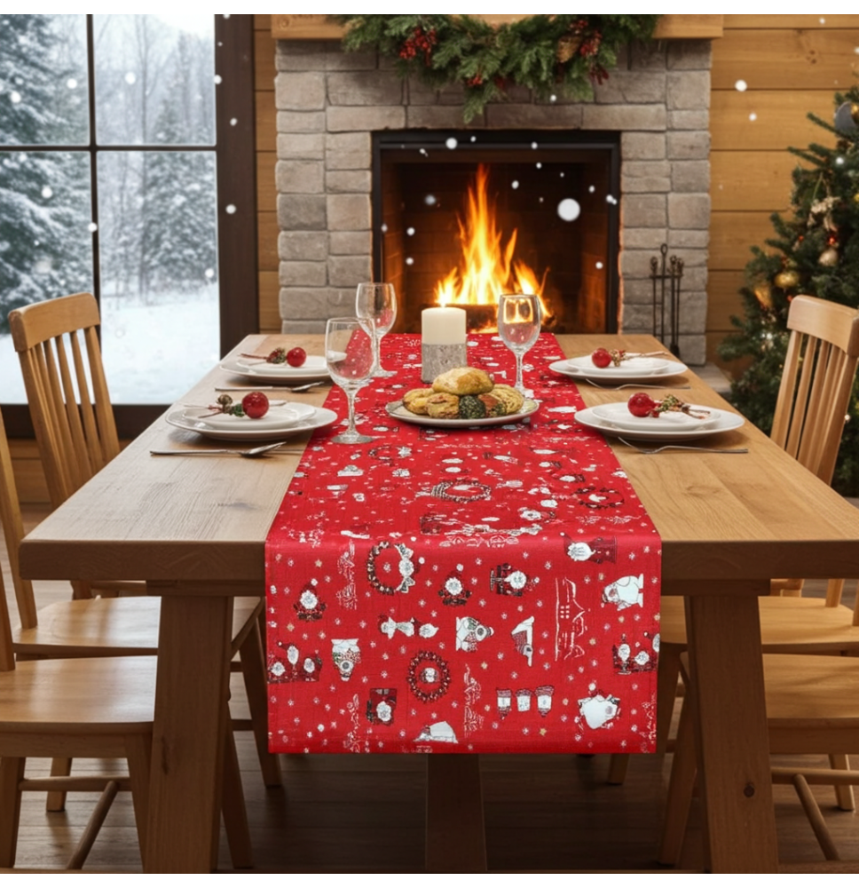 Karácsonyi asztali futó Mikulás pirosban