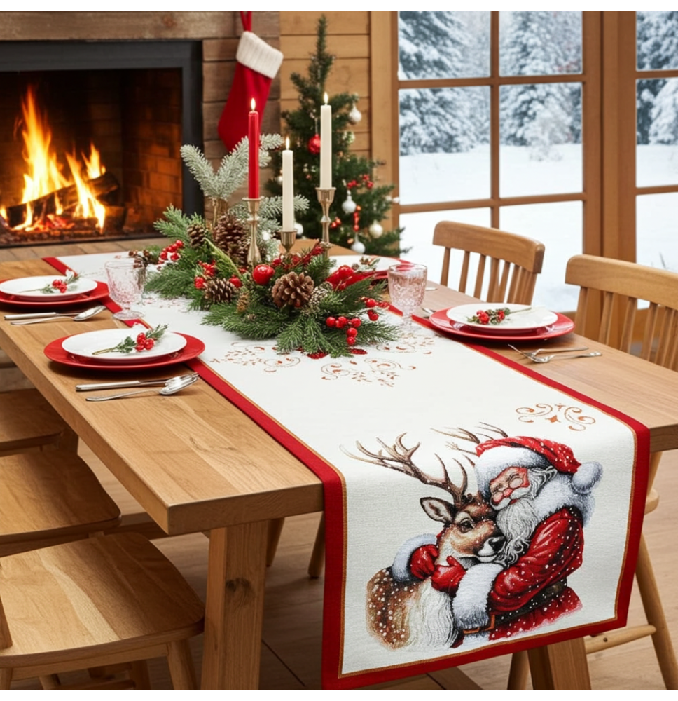 Karácsonyi Gobelin Asztali Futó Lurexszel – Mikulás