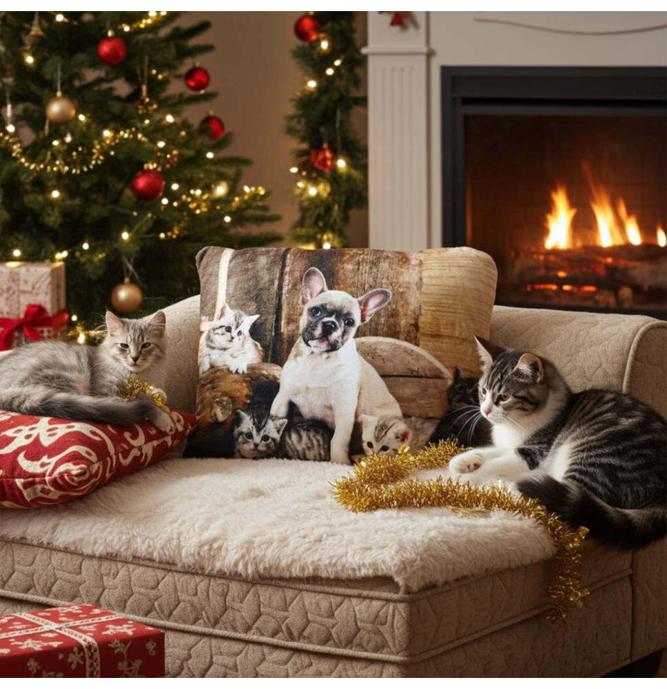 Szigetelt párna Bulldog és cica 40x40 cm