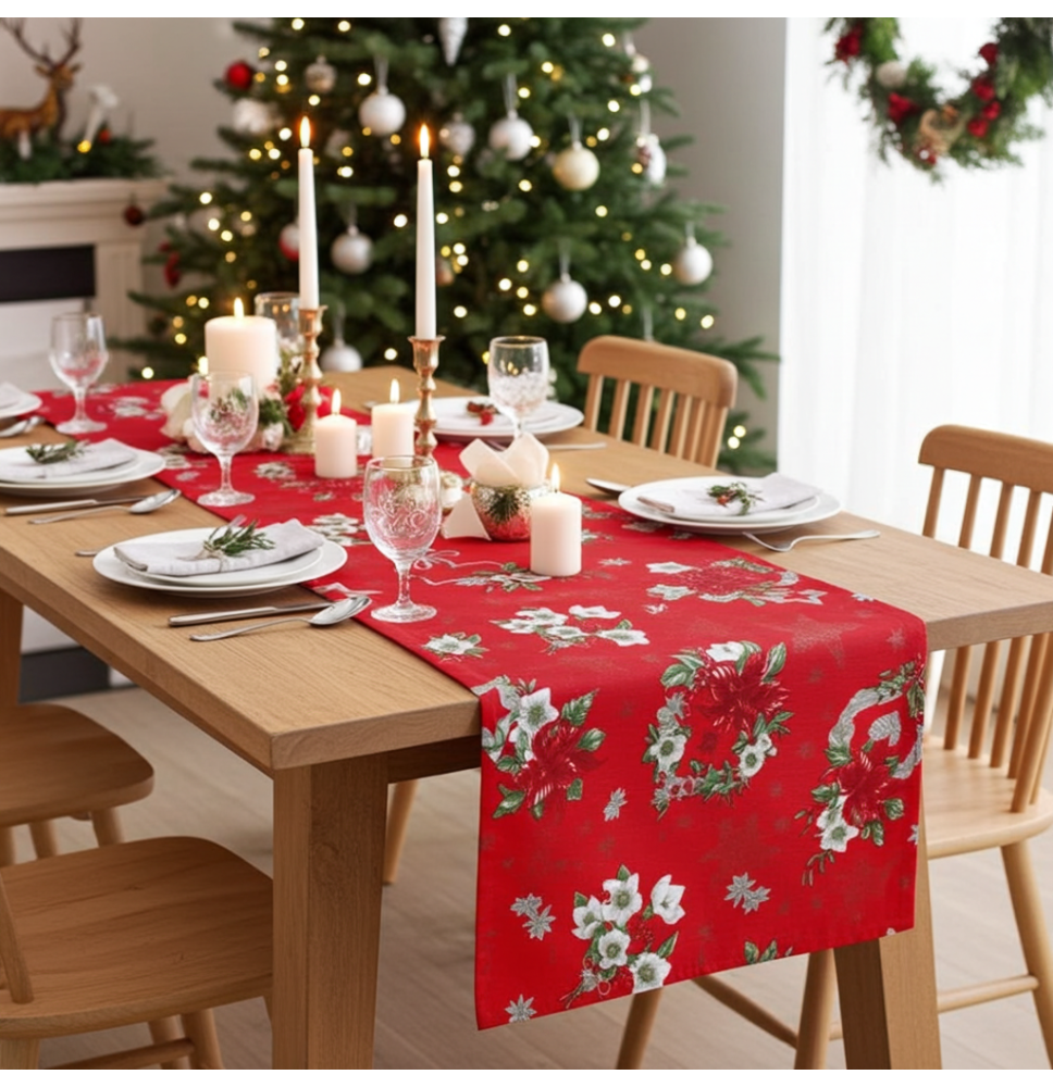 Karácsonyi asztali futó Karácsonyi rózsák piros