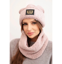 Női téli kalap és sál CZ18 púderrózsaszín
