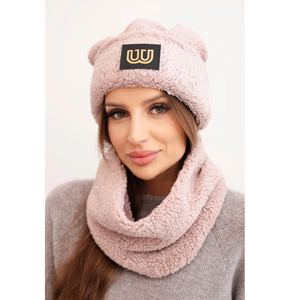 Női téli kalap és sál CZ18 púderrózsaszín