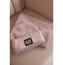 Női téli kalap és sál CZ18 púderrózsaszín