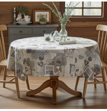 Kerek terítő patchwork szürkésbarna szívek