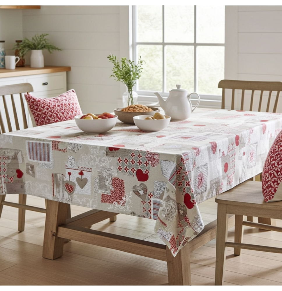 Piros szívek patchwork terítő