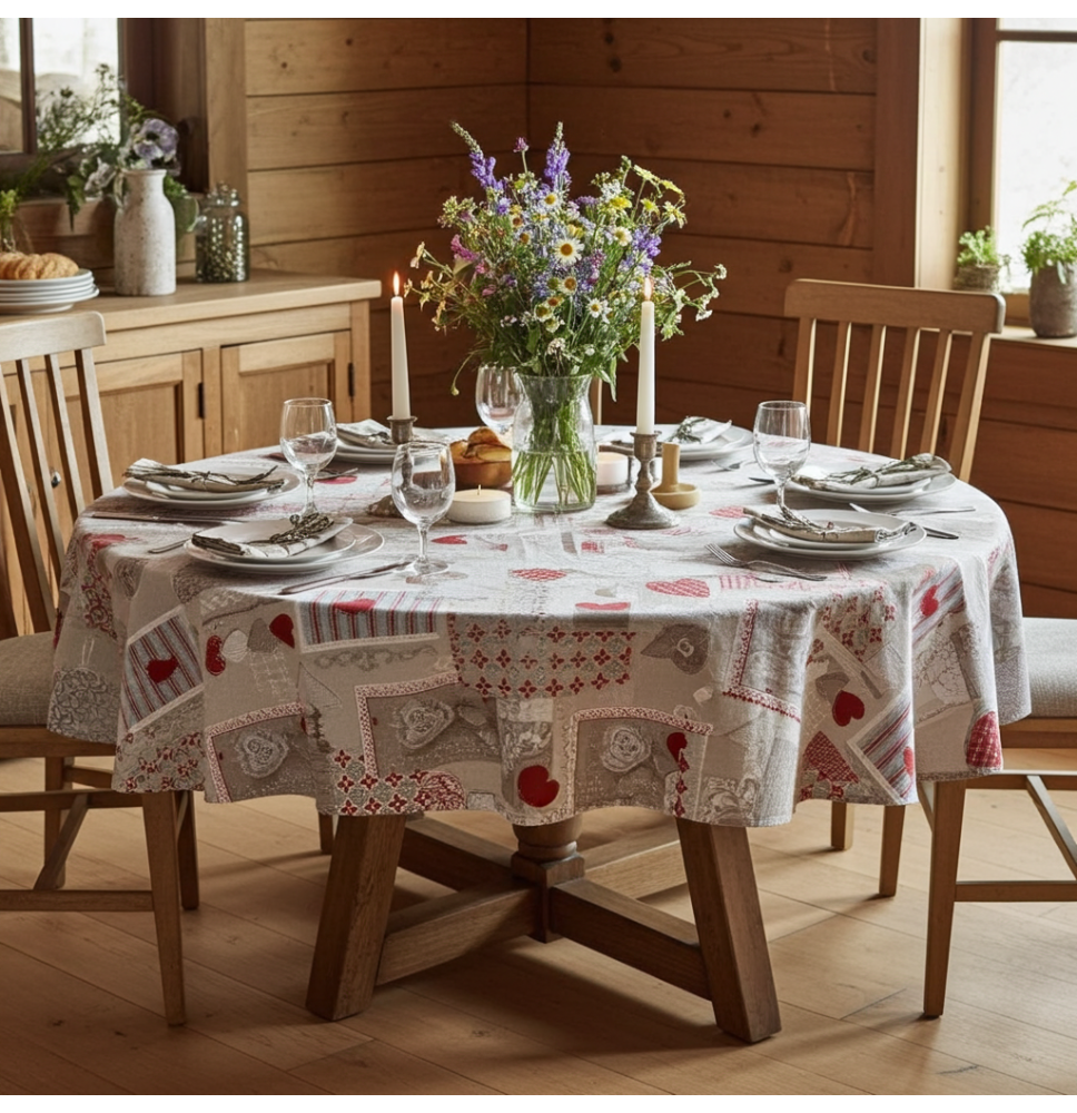 Kerek terítő patchwork piros szívek