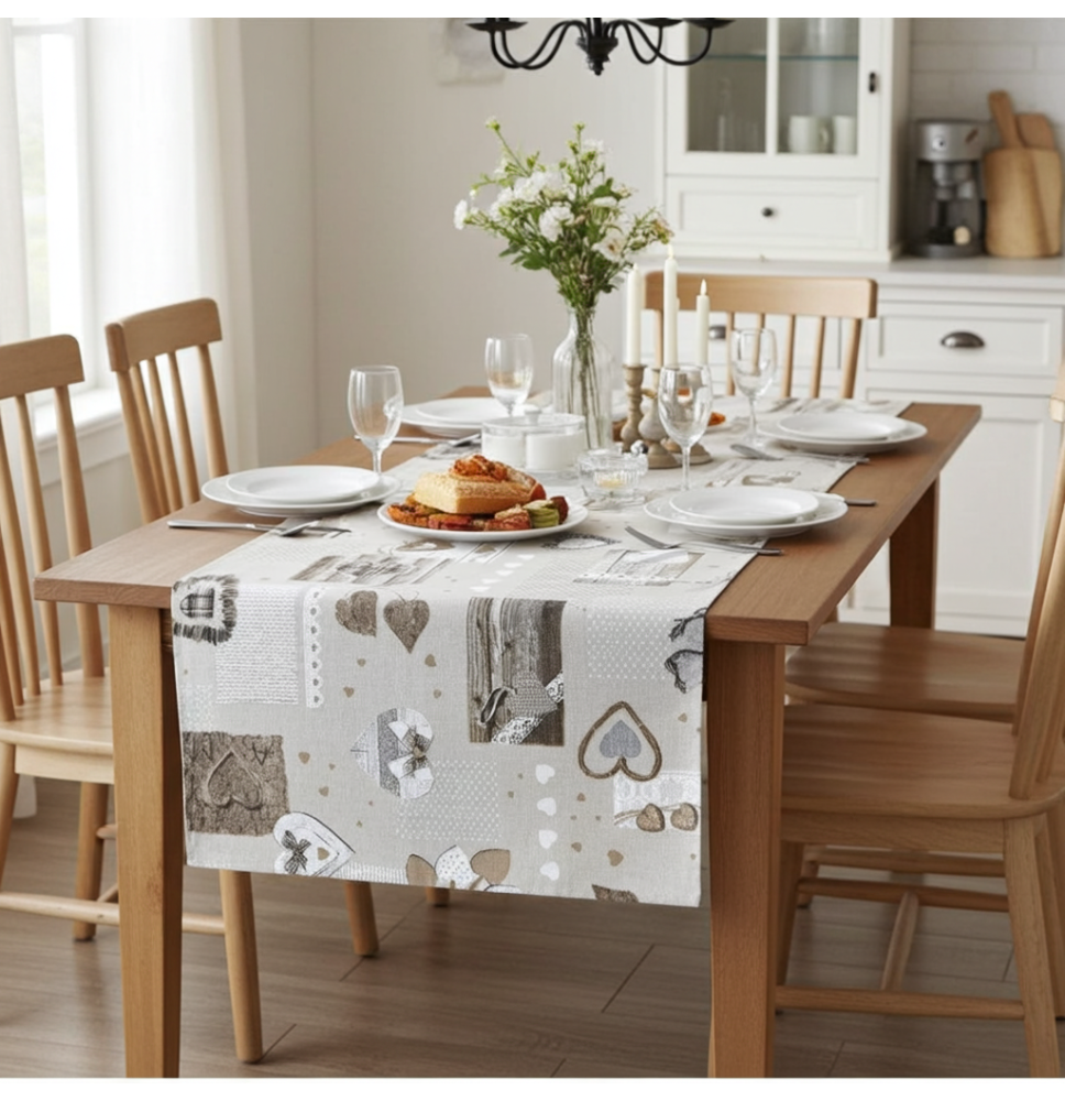 Futófelület az asztalon szürkésbarna szívek