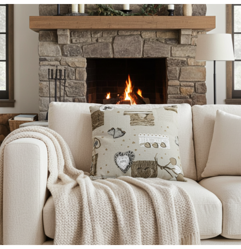 Párnahuzat szürkésbarna szív