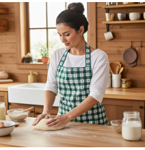 Pamut konyhai kötény zöld, szívekkel