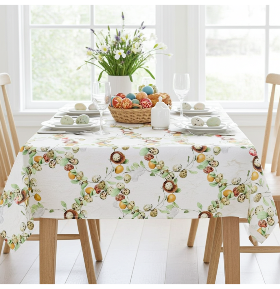 Húsvéti jacquard terítő tojás és fészek motívummal, szélessége 140 cm
