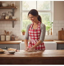 Pamut konyhai kötény piros, szívekkel