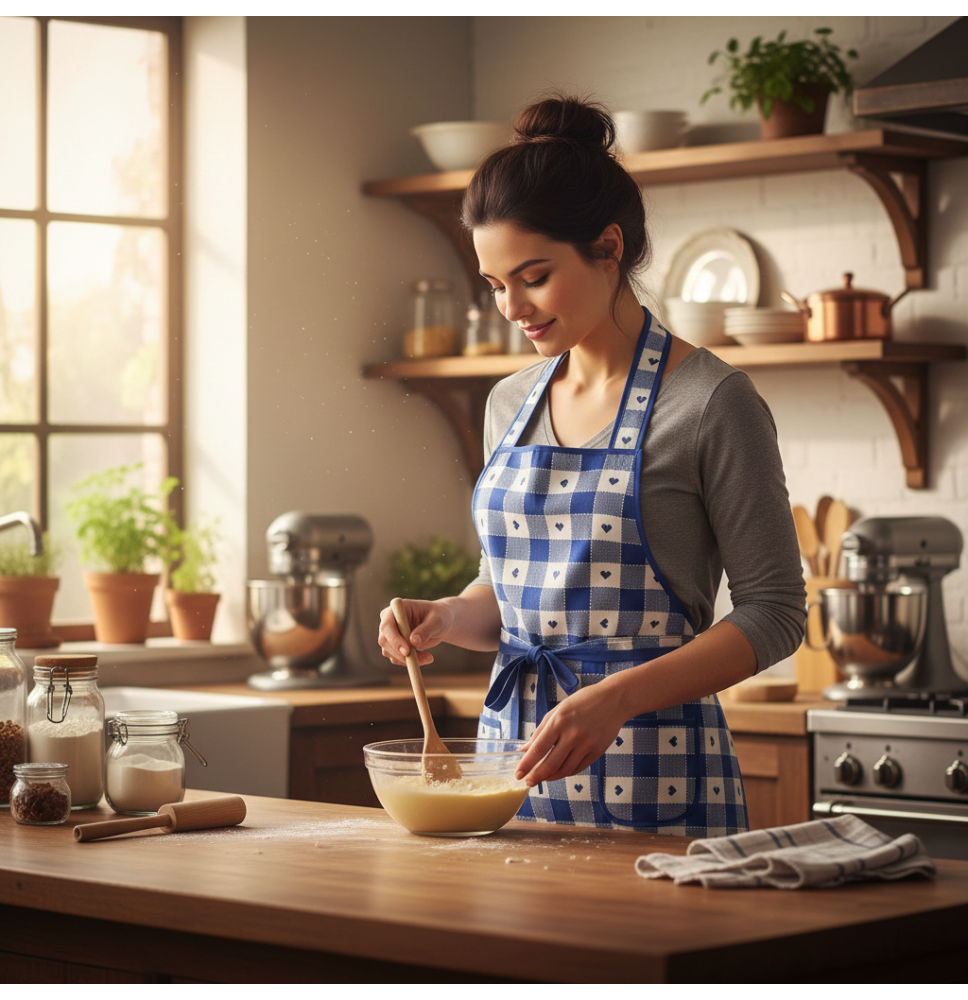 Pamut konyhai kötény kék, szívekkel