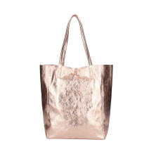 Bőrbevásárló kézitáska 396 rózsaszín metál Made in Italy