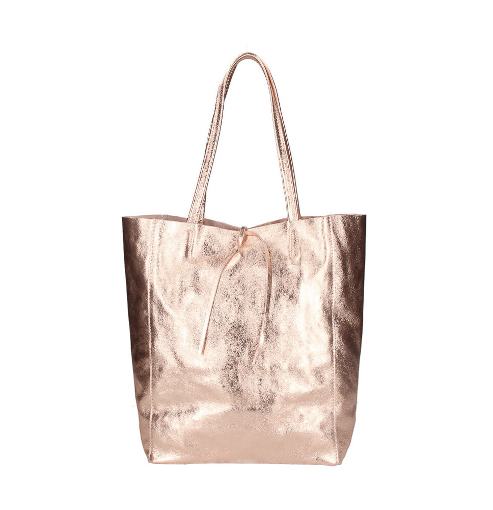 Bőrbevásárló kézitáska 396 rózsaszín metál Made in Italy
