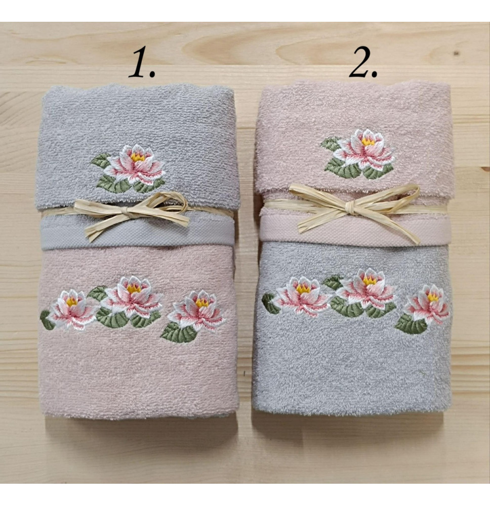 Ajándék törülközőkészlet rózsaszín-szürke tündérrózsa 40x60 cm + 50x100 cm másolata