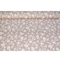 Dekoratív szövet mini fehér virágok rózsaszín alapon