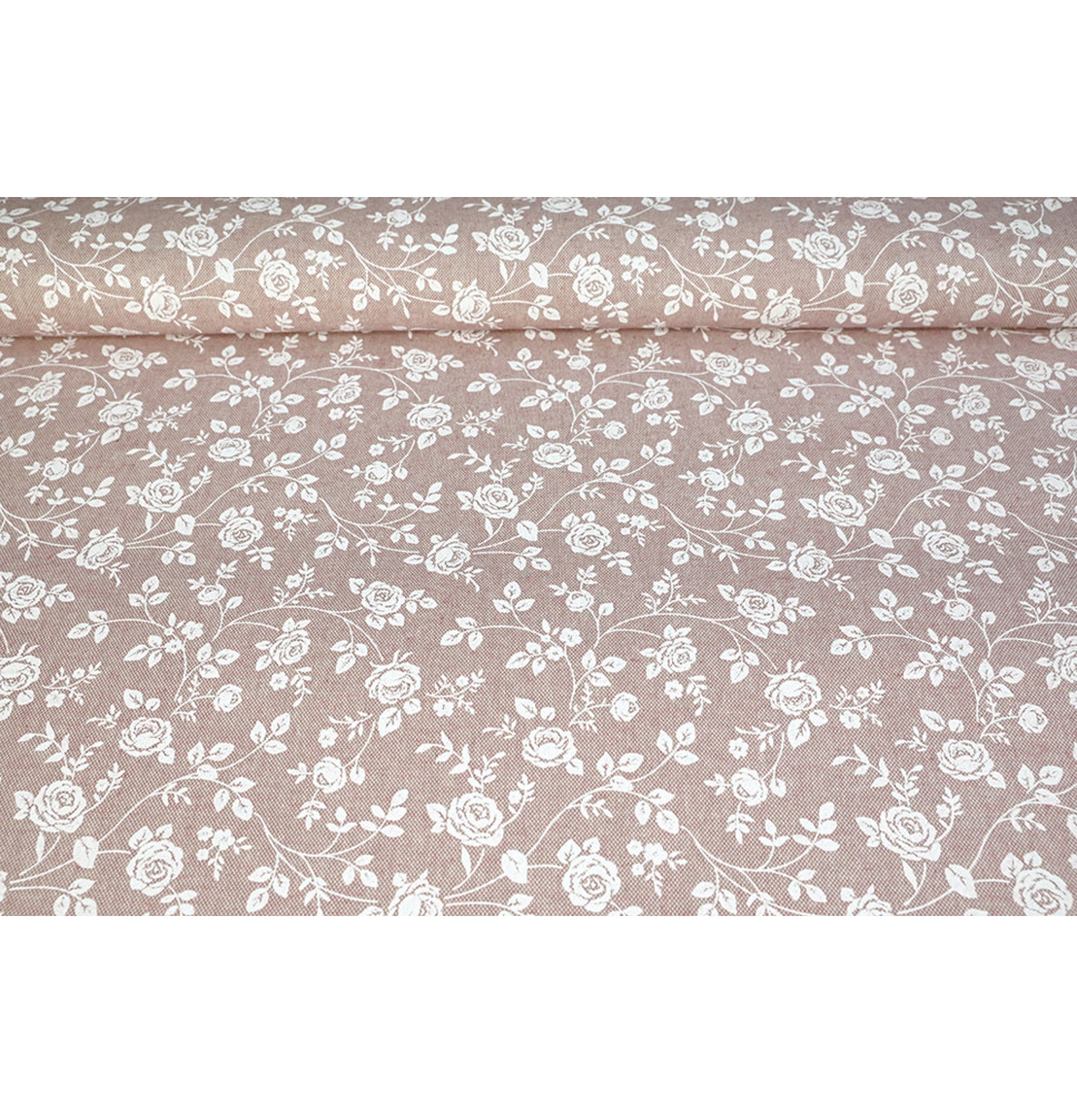 Dekoratív szövet mini fehér virágok rózsaszín alapon