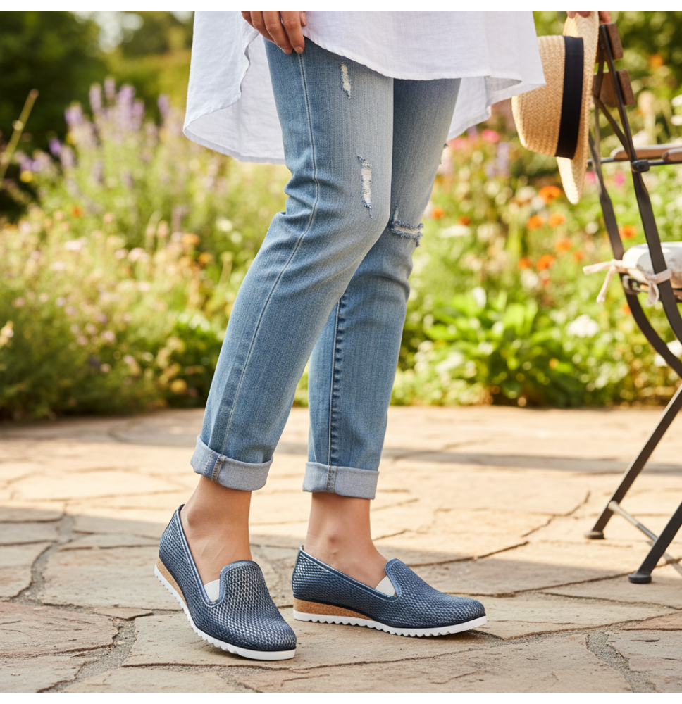 Bőr mokaszinok 99 kék gyöngyház LORETTA VITALE