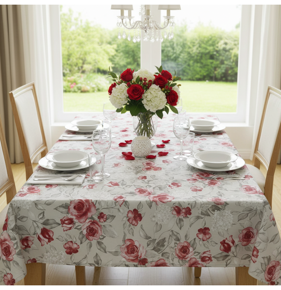 Pamut terítő rózsák bézs színű