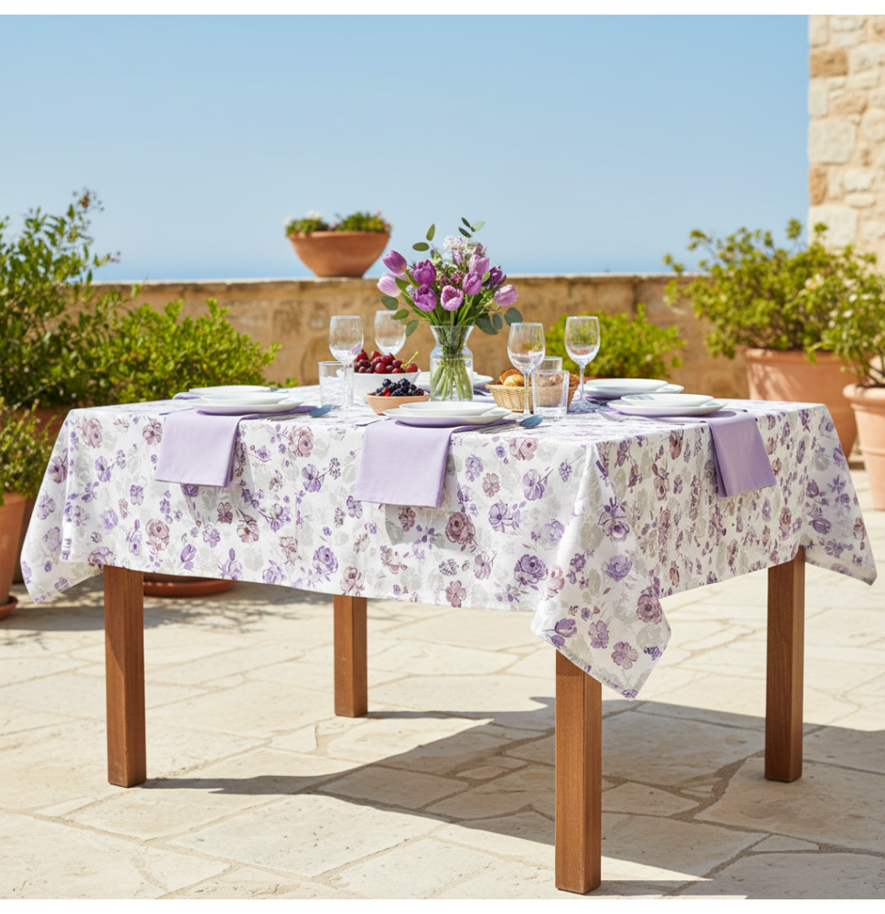 Pamut terítő Lila virágok 90x90 cm Made in Italy