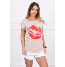 Női póló, MI8985 bézs nyomtatással